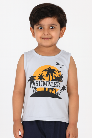 SKY BLUE SUMMER TREES PRINT SANDO FOR BOYS